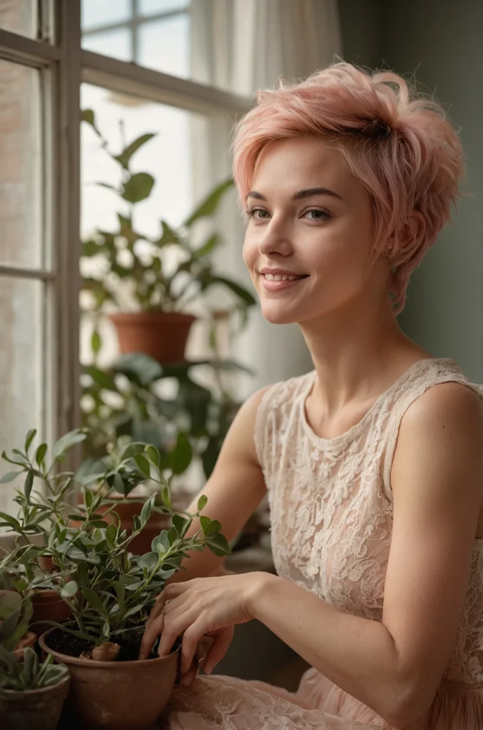 The Peachy-Pink Soft Shag Pixie