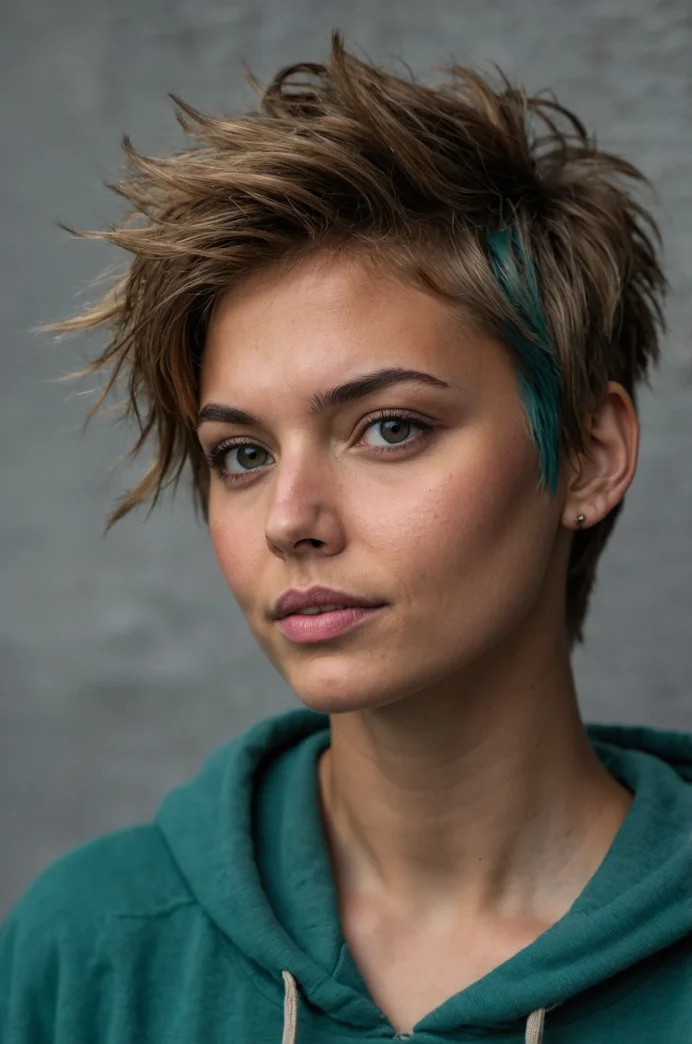 The Shaggy Pixie with a Teal Colored Undercut