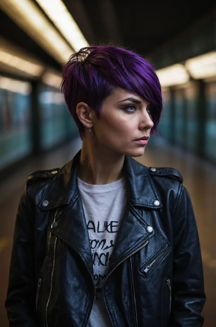 Shaved Sides with Long Purple Fringe