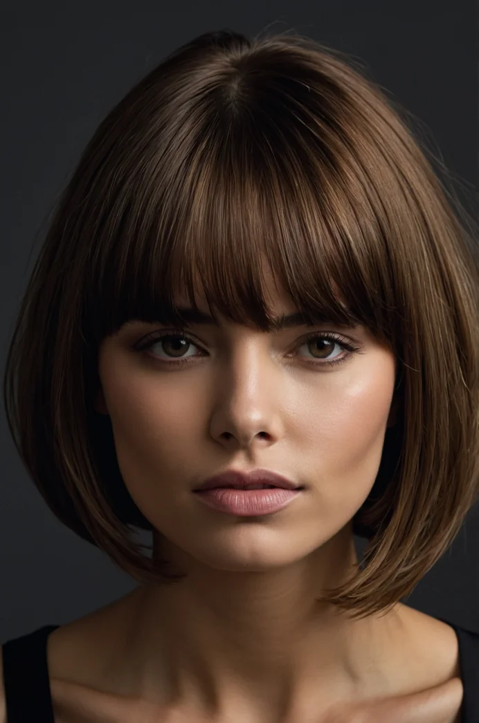 Sleek Bob with a Sharp Curtain Fringe