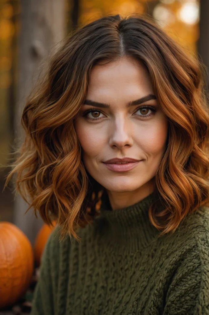 Spiced Pumpkin Colored Wavy Lob