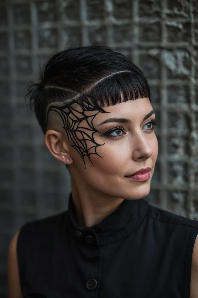 The Pixie with a Spiderweb Undercut Design