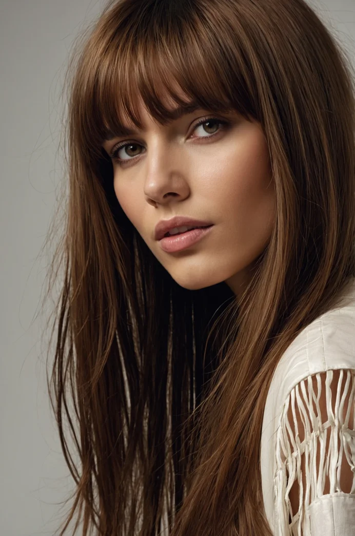 Straight Hair with a Feathered Curtain Fringe