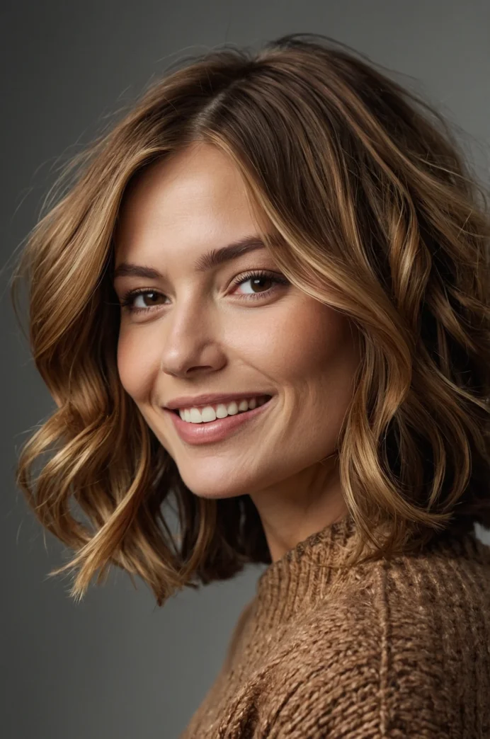 Toffee Swirl Highlights on a Long Bob