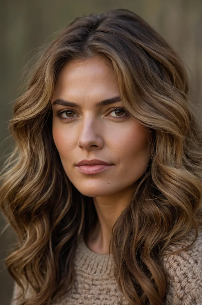 Warm Pecan Balayage on Wavy Hair