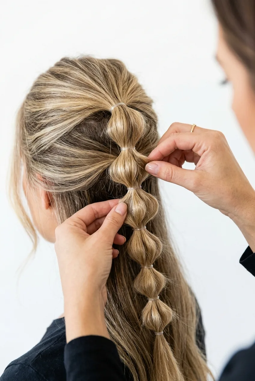 Hands adjusting and perfecting spacing between individual bubble sections