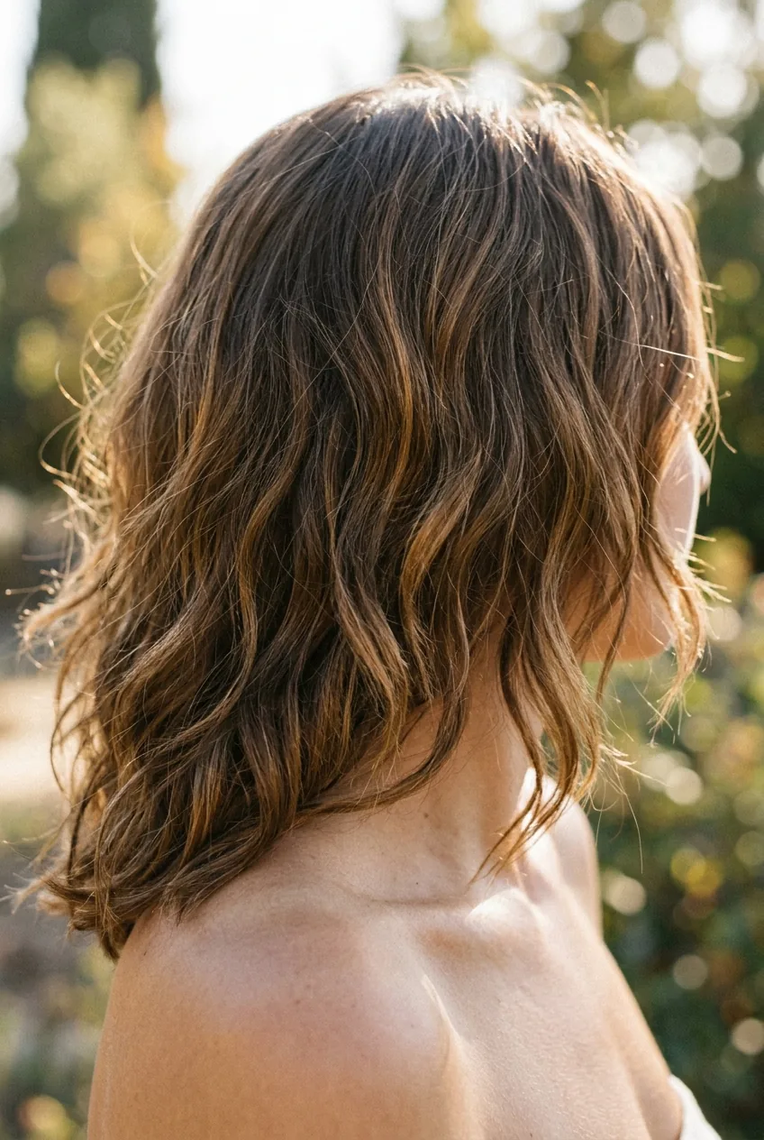 Collarbone length hair with beachy waves demonstrating natural body and effortless texture