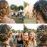 Collection of women with various bohemian short braids in outdoor festival setting with natural lighting