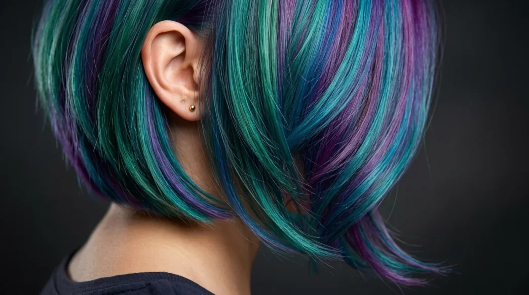 Collection of bold colored bob hairstyles showing various vibrant color techniques and cutting styles