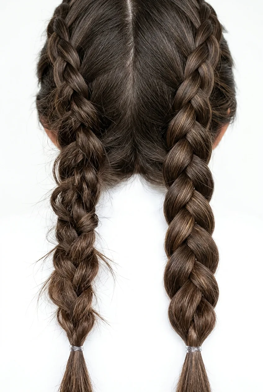 Two braids side by side comparing tight uneven braid with loose textured perfect braid