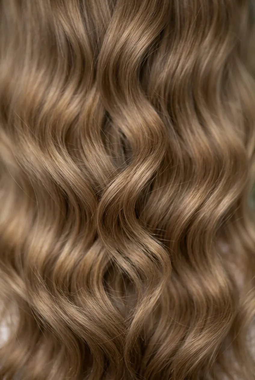 Long wavy hair with cascading layers showing natural movement and wave structure
