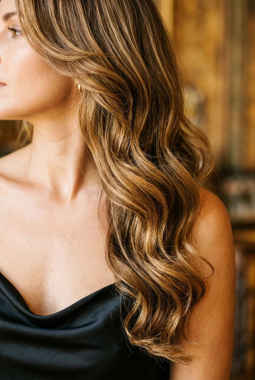 Classic timeless long waves with gentle layering displaying sophisticated elegant texture and highlights