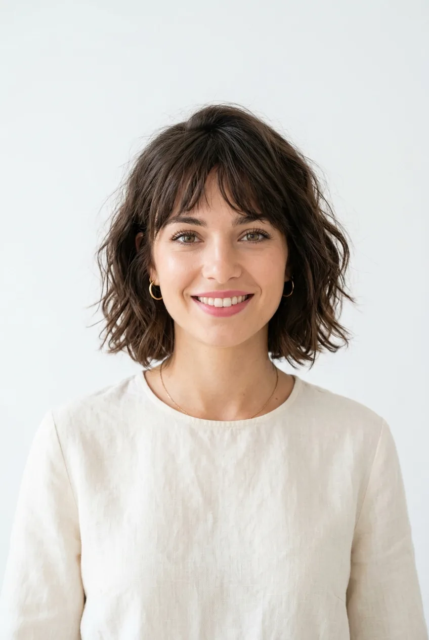Front view of completed French bob with perfect undone texture and effortless styling