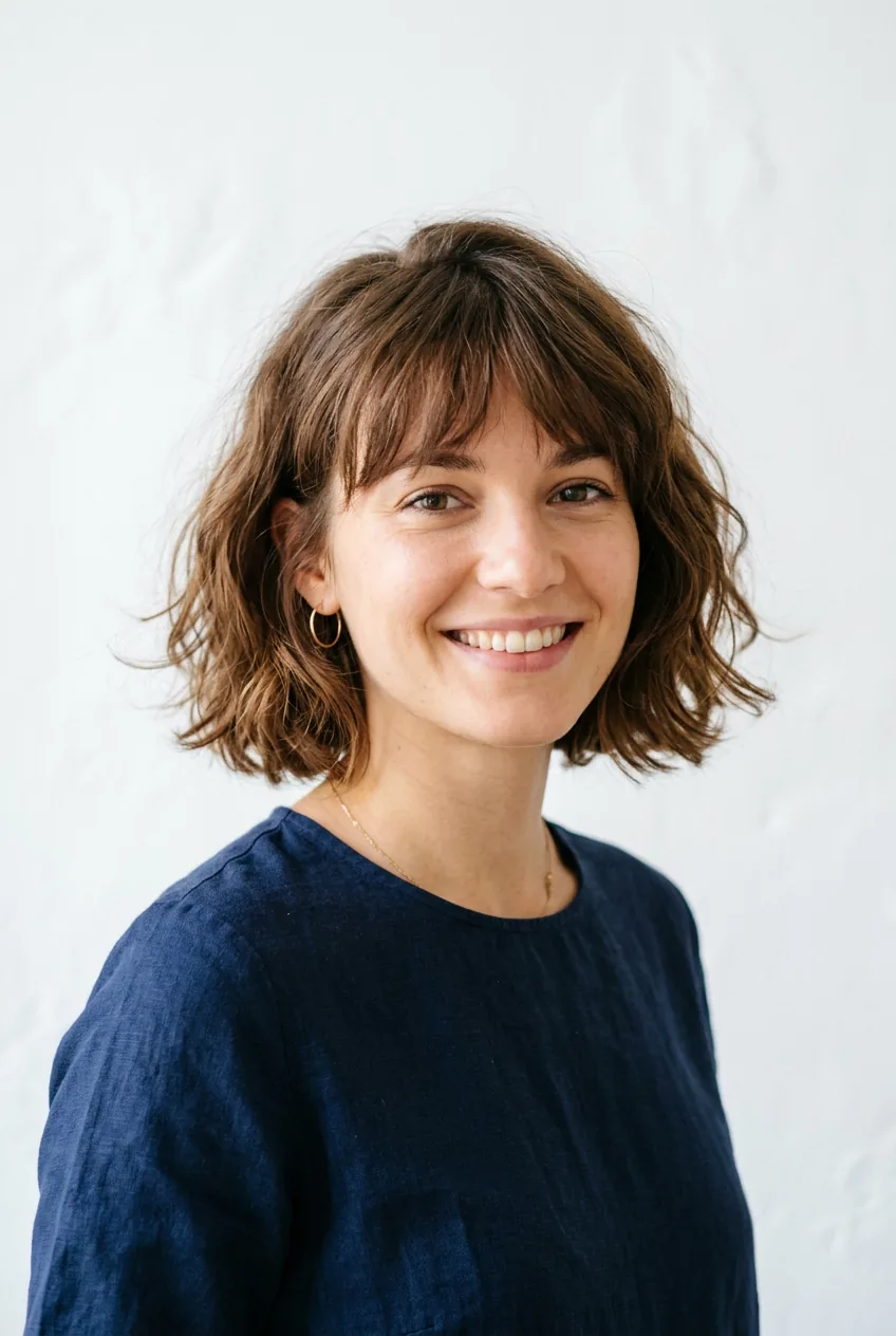 Completed French bob hairstyle showing natural movement and effortless Parisian texture