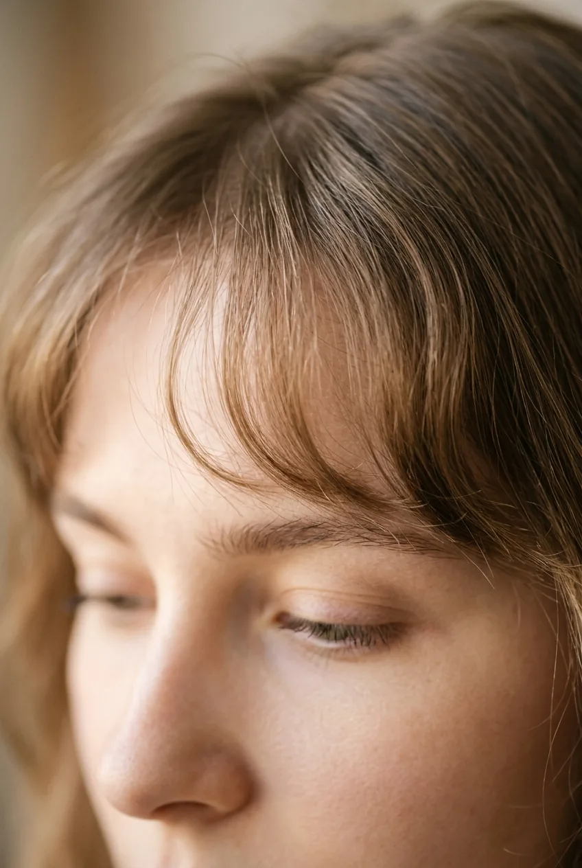 Wispy bangs with subtle curling iron bend creating soft dimensional movement