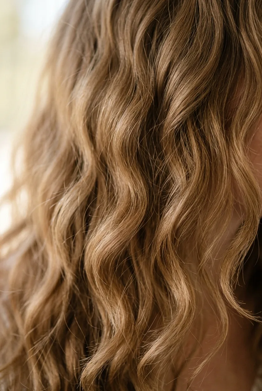 Natural air-dried wavy hair texture showing effortless lived-in wave formation
