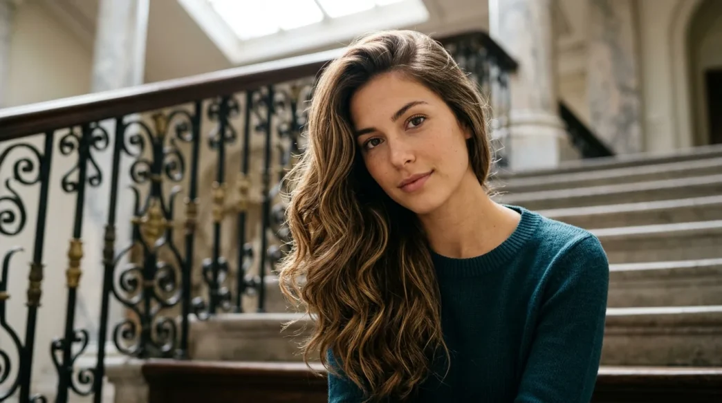 Woman with elegant graduation hairstyle in natural light showing hair texture and length