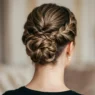 Close-up view from behind of elegant twisted updo showing bobby pin placement and hair texture at nape