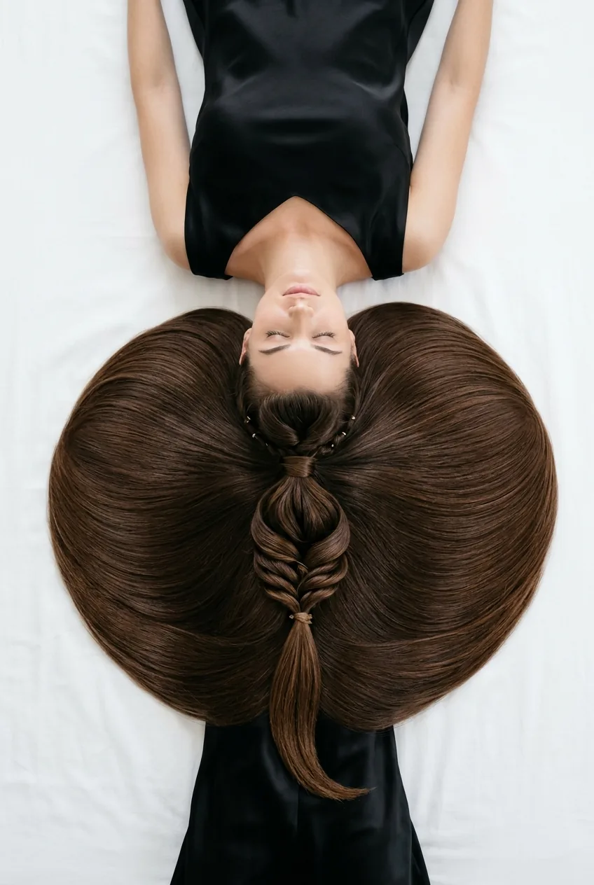 Elegant low ponytail with twisted details showing polished professional finish