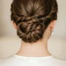 Close-up view of elegant updo showing bobby pin placement and twisted hair sections at nape of neck