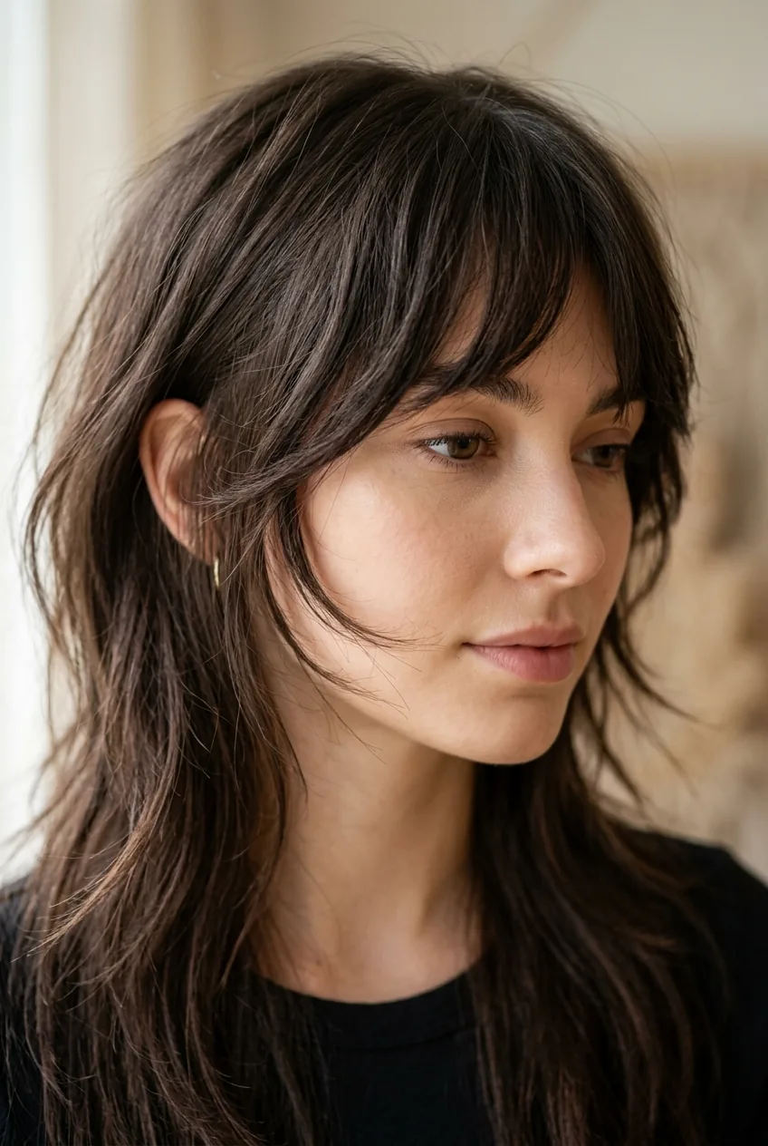 Feathered wispy fringe showing advanced cutting technique with incredible flow