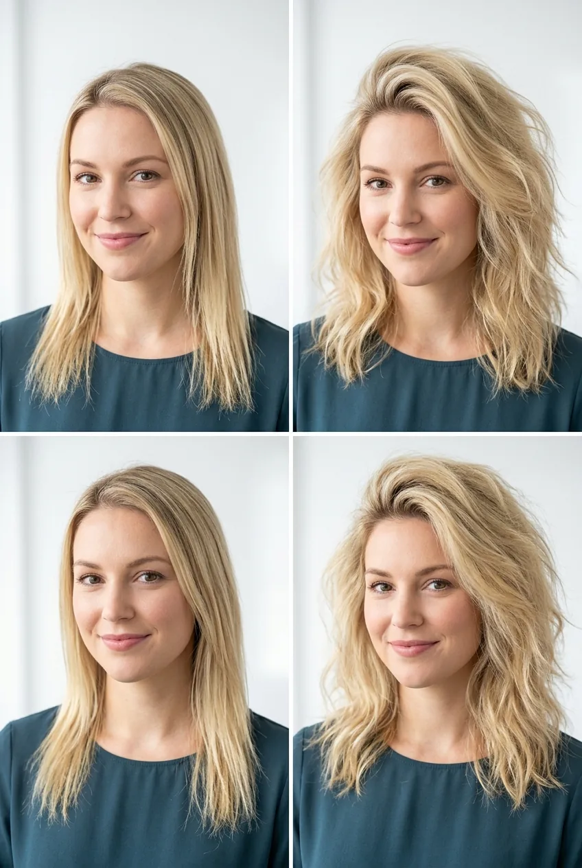Split comparison image showing fine hair before and after volume-boosting techniques