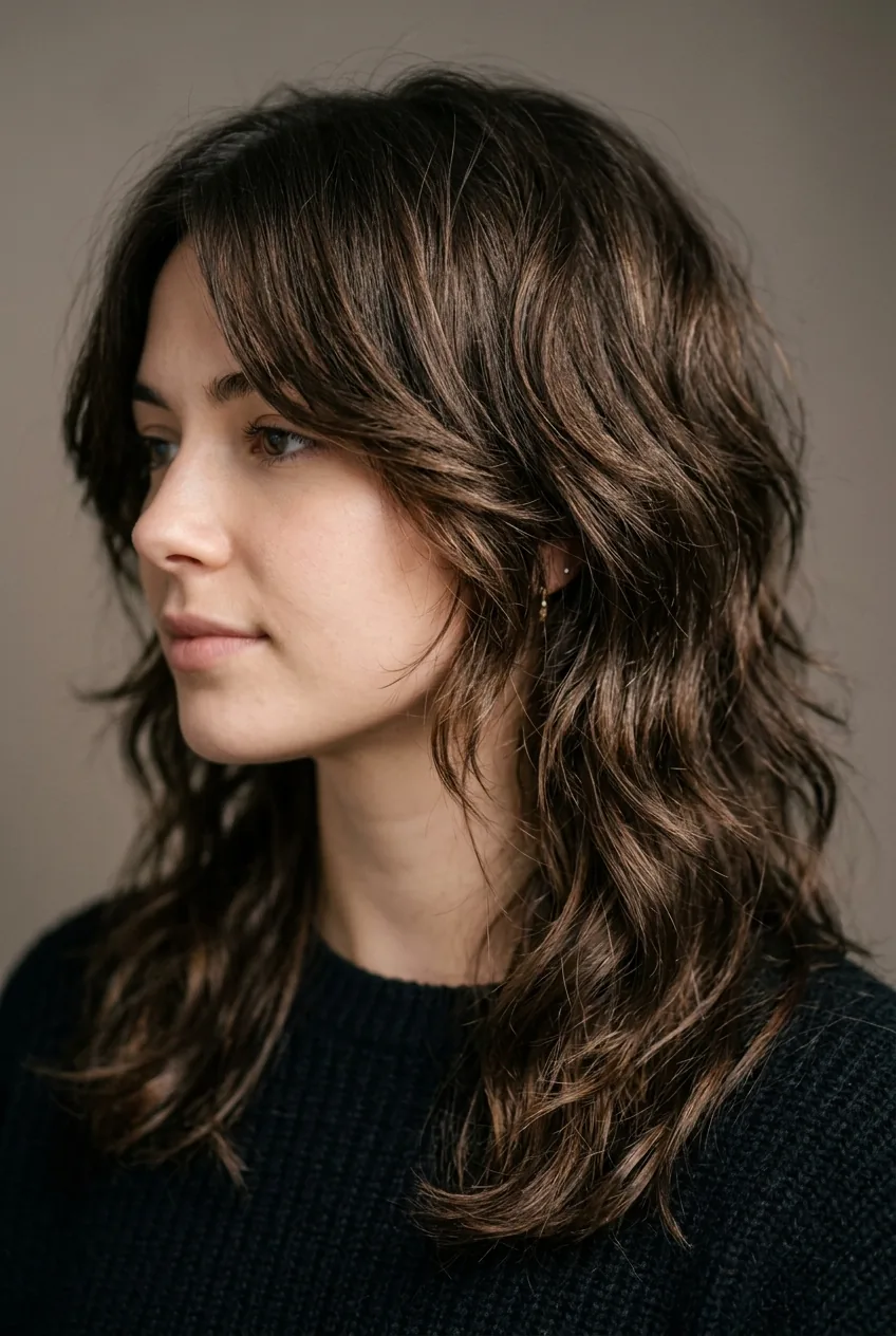 Grown-out shag haircut demonstrating how layers blend naturally during growth phase