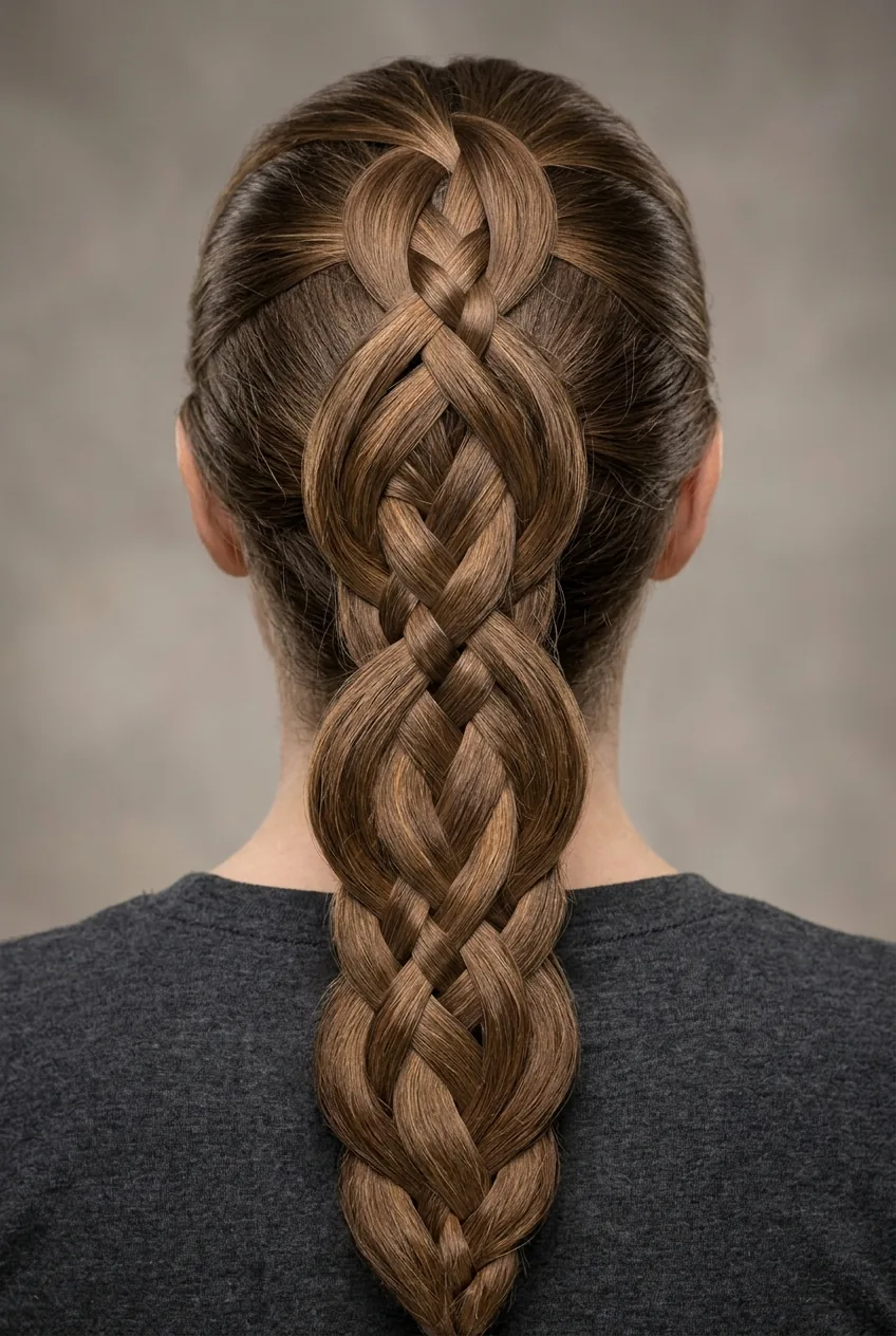 Infinity braids showing figure-eight pattern woven through both sides under professional studio lighting