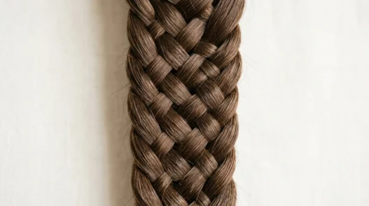 Close-up detail of intricate braid showing individual hair strands and crossover weaving pattern