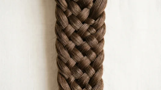Close-up detail of intricate braid showing individual hair strands and crossover weaving pattern