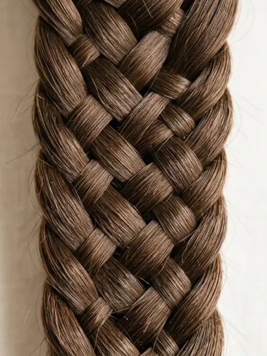 Close-up detail of intricate braid showing individual hair strands and crossover weaving pattern
