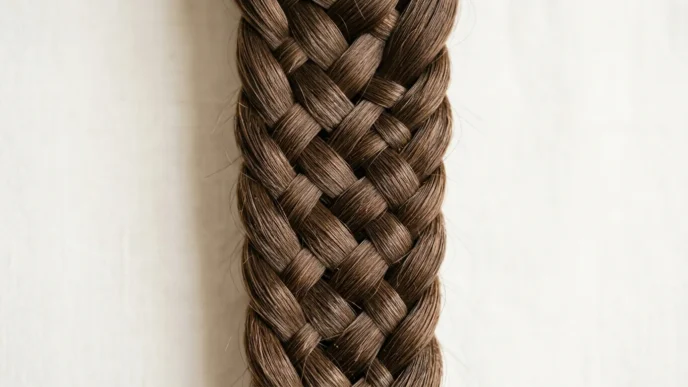 Close-up detail of intricate braid showing individual hair strands and crossover weaving pattern
