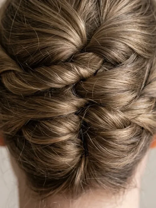 Close-up of French twist showing crossover technique with individual twisted strands visible