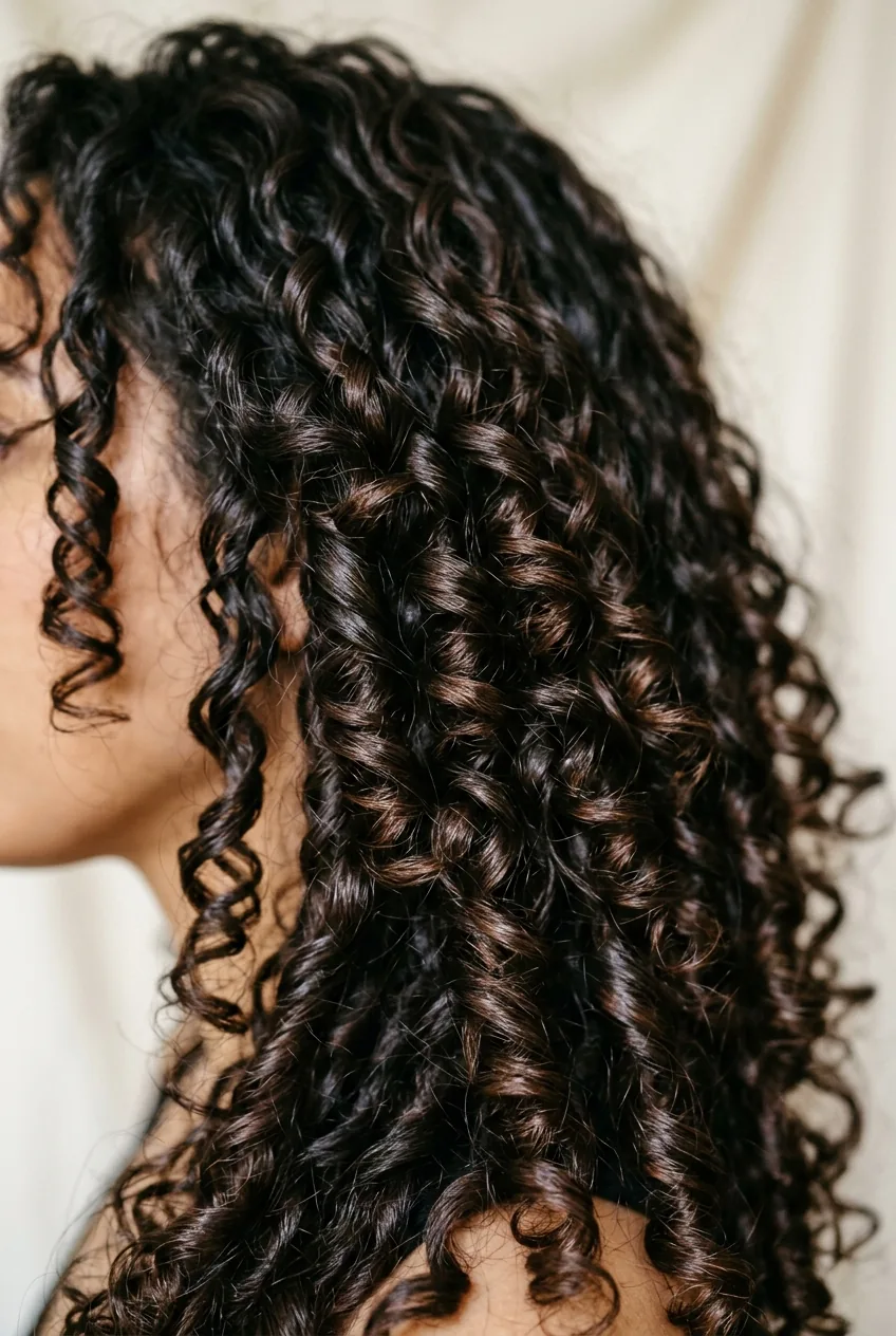 Beautifully defined curly hair with strategic layers allowing each spiral to form properly