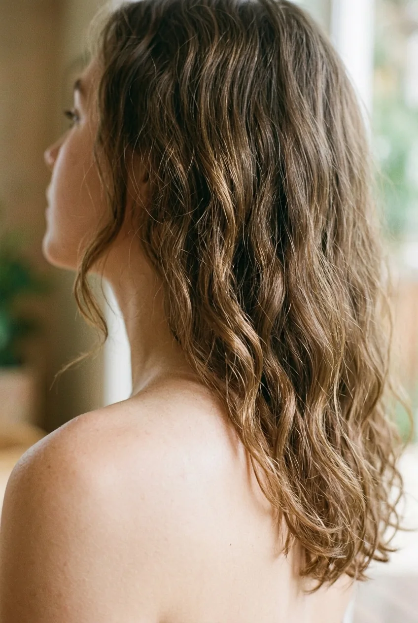 Low-maintenance wavy hair with natural air-dried texture displaying effortless casual styling