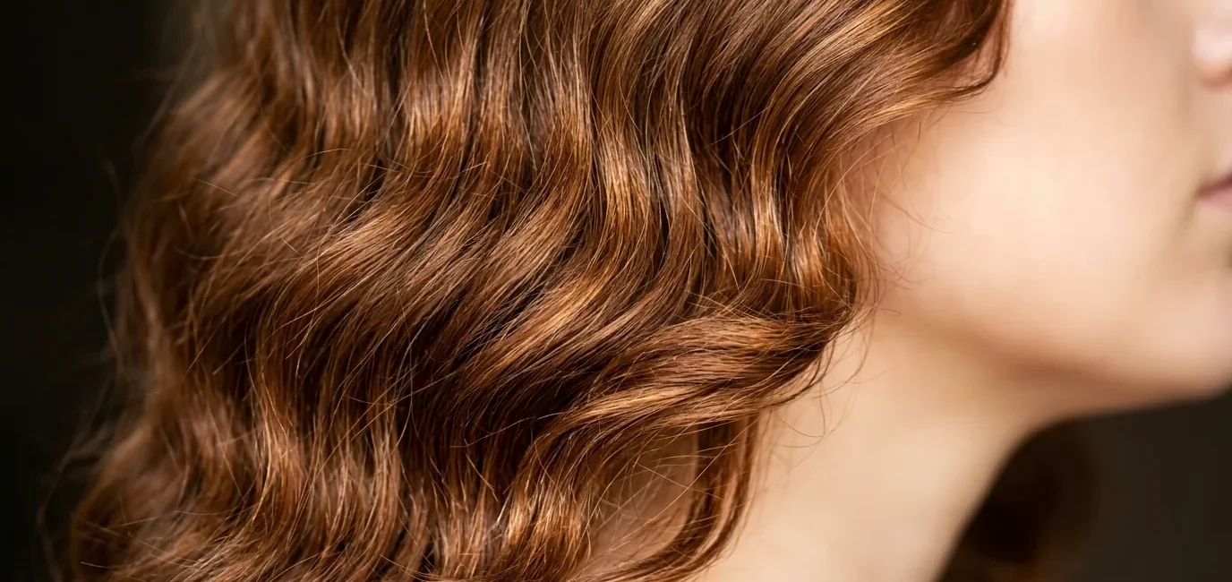 Woman with medium length hair showing natural waves and realistic texture from jawline to crown