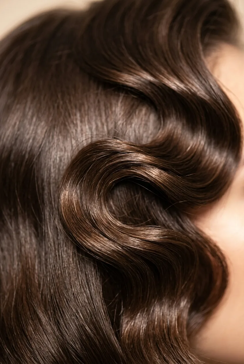 Front view of woman with modern finger waves showing soft sculpted wave pattern
