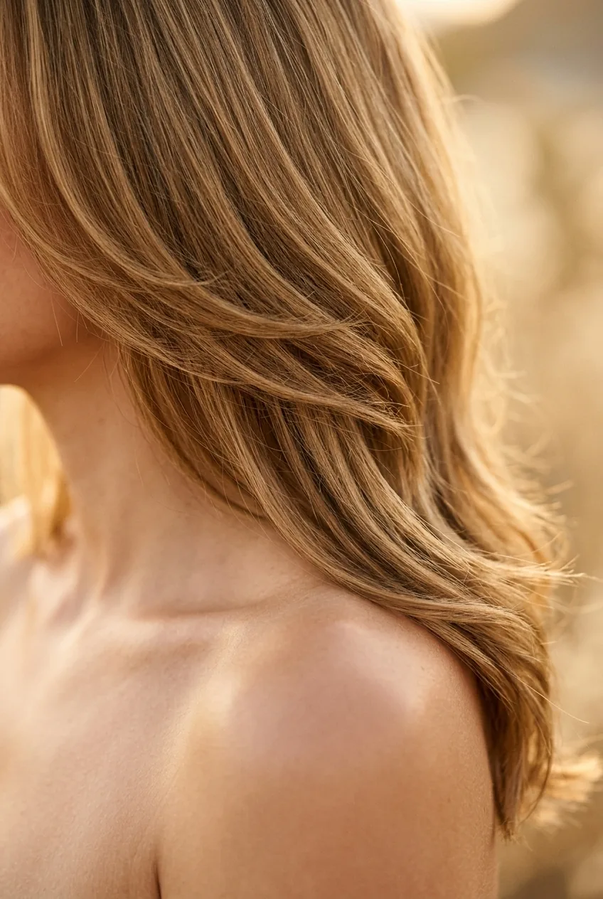 Modern layered hair with seamless blending between subtle layers creating natural movement