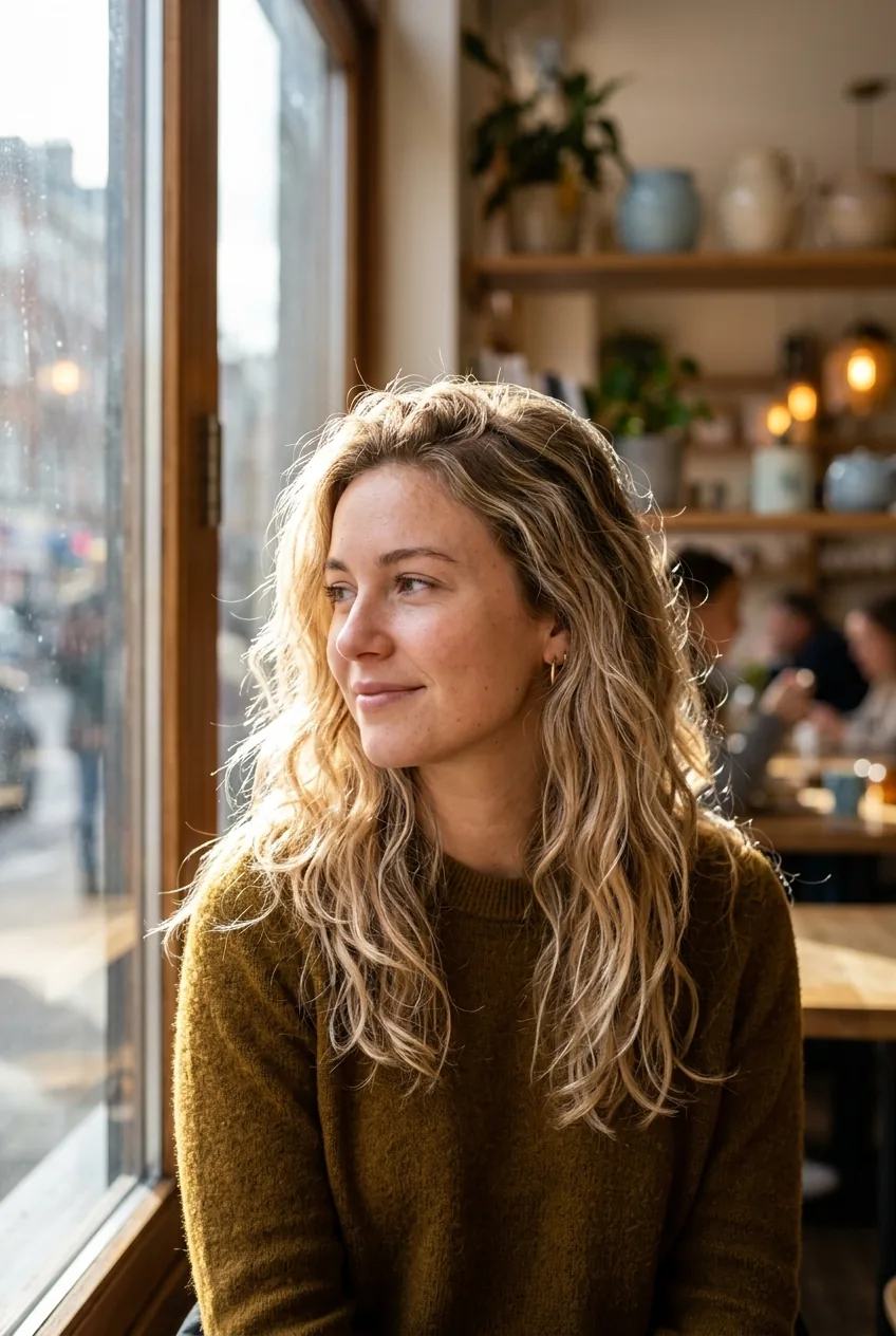Woman with natural beach waves showing tousled texture and organic movement