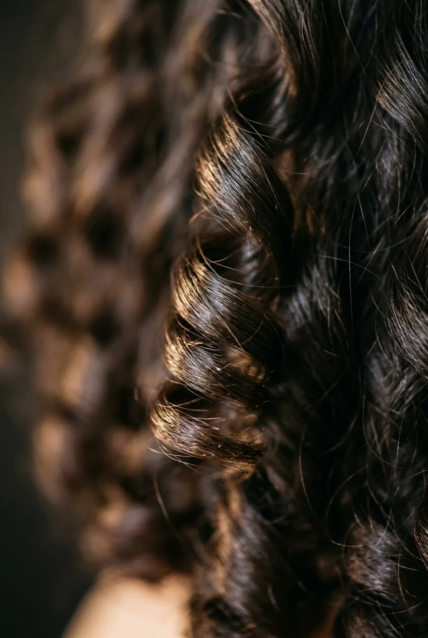 Woman with natural curly hair showing perfectly defined curl pattern in formal styling