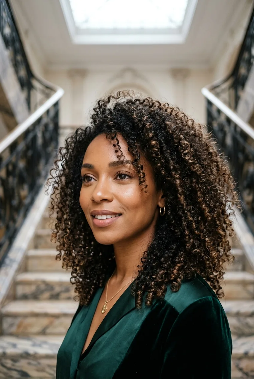 Woman with enhanced natural curls showing defined curl pattern and beautiful texture