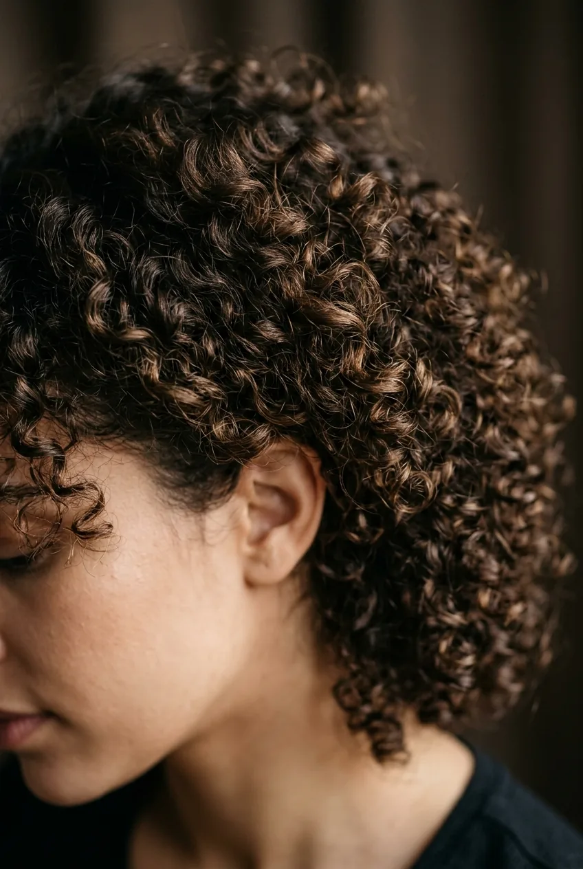 Close-up of natural day-two curls with beautiful definition and volume texture