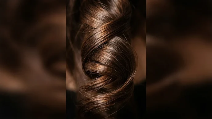 Close-up macro shot of individual spiral wave pattern in woman's hair showing natural curl structure