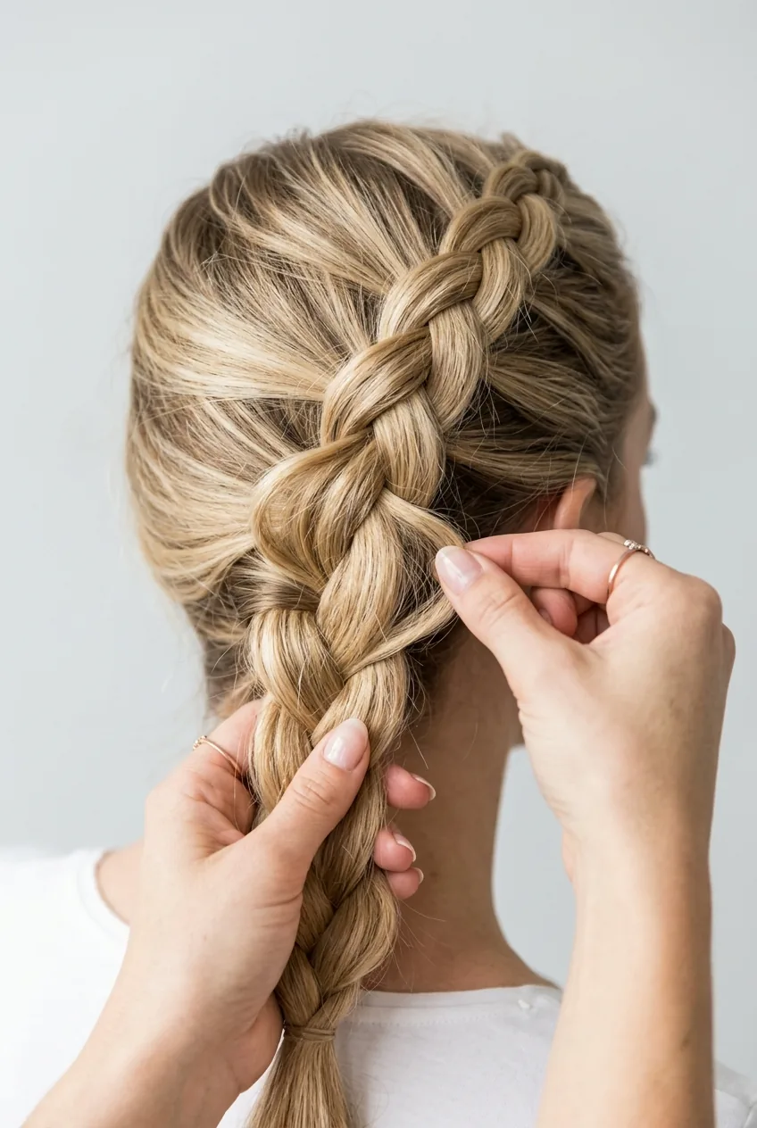 Hands gently pulling at braid edges to create fuller, more relaxed appearance
