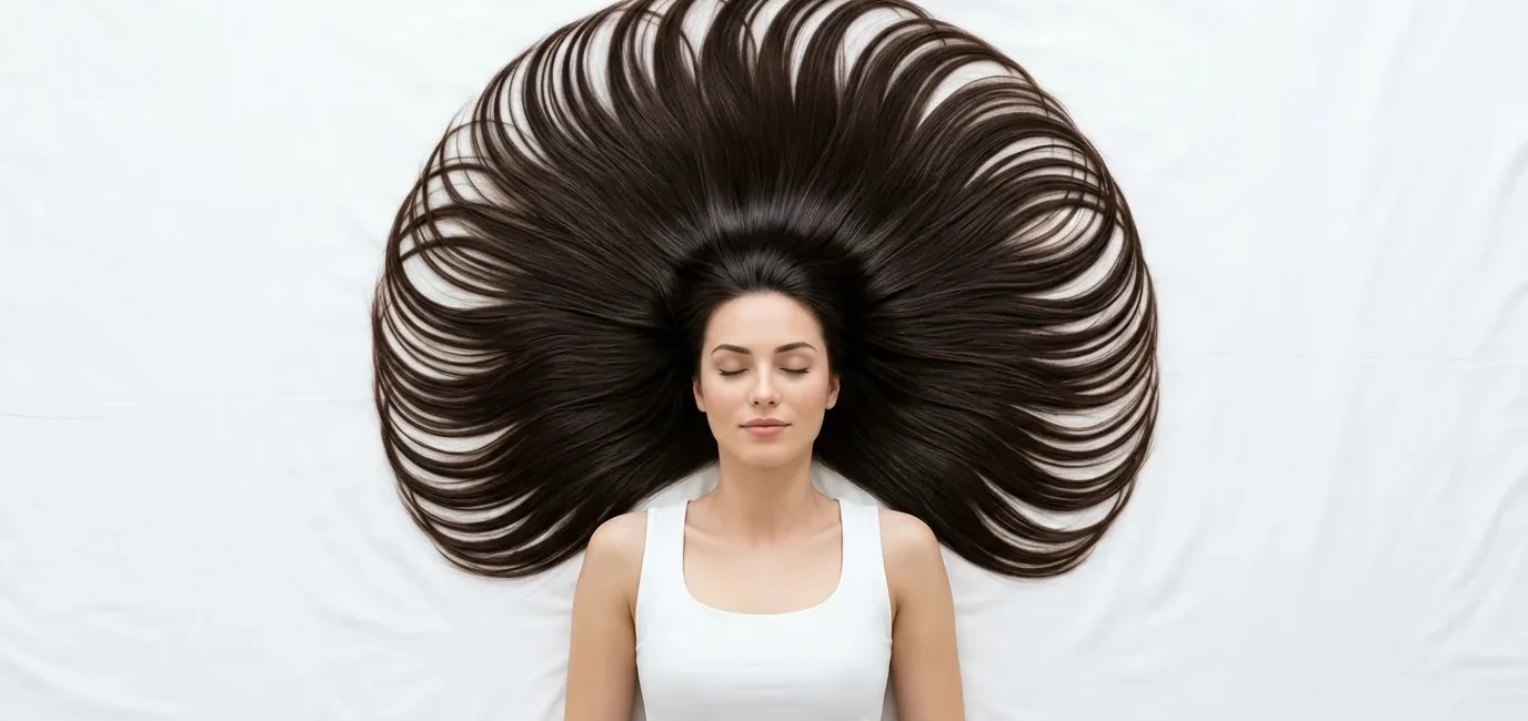 Woman's hair arranged in perfect circle around her head showing hairstyle inspiration potential