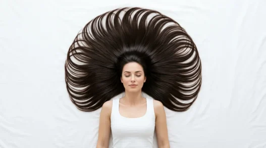 Woman's hair arranged in perfect circle around her head showing hairstyle inspiration potential