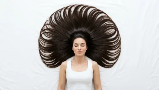 Woman's hair arranged in perfect circle around her head showing hairstyle inspiration potential