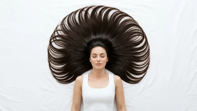 Woman's hair arranged in perfect circle around her head showing hairstyle inspiration potential