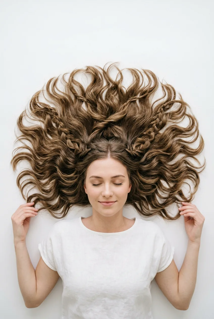 Romantic half up hair featuring soft braided elements with face-framing pieces and gentle waves
