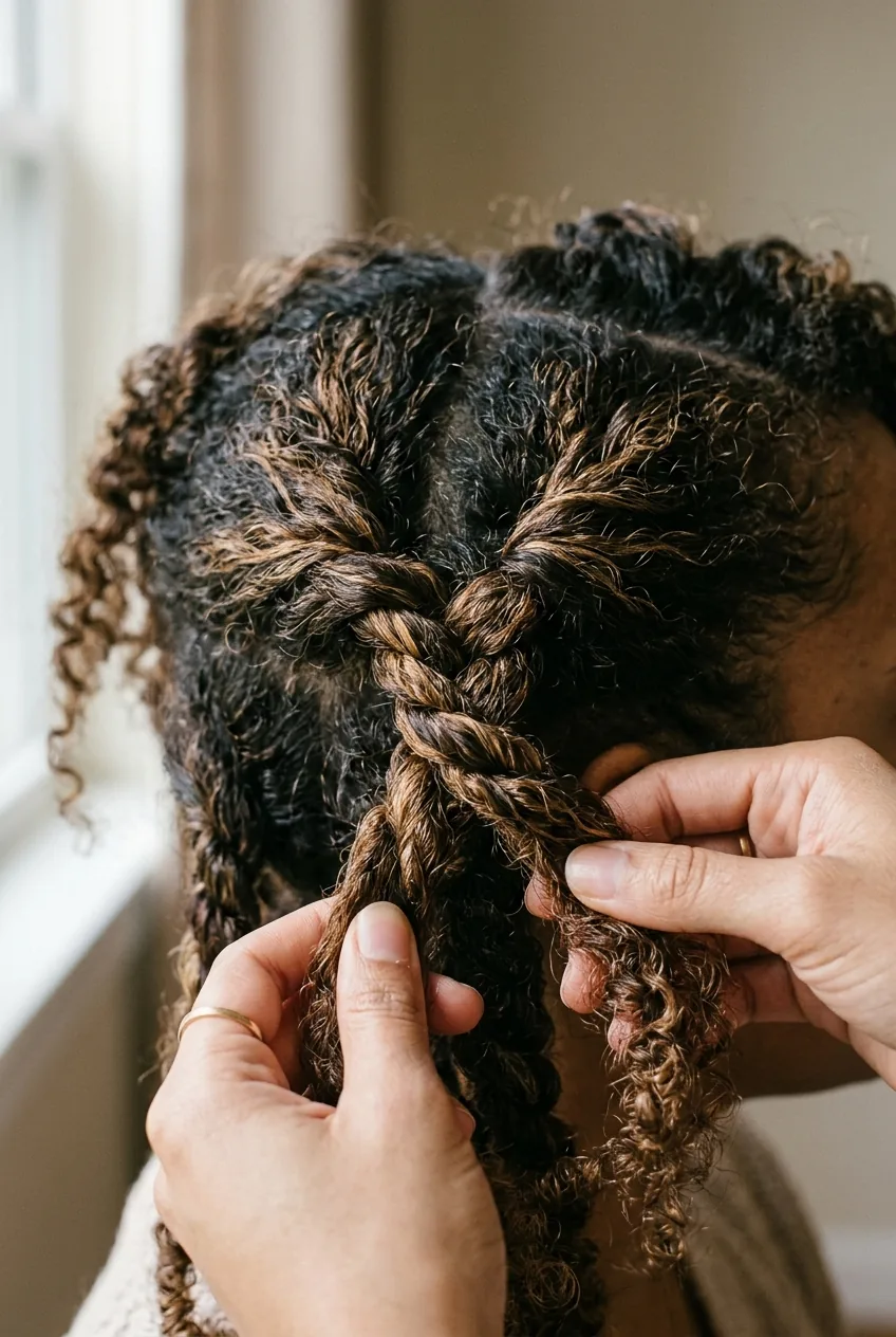 Detail shot of rope braid twist technique showing two sections wrapped around each other